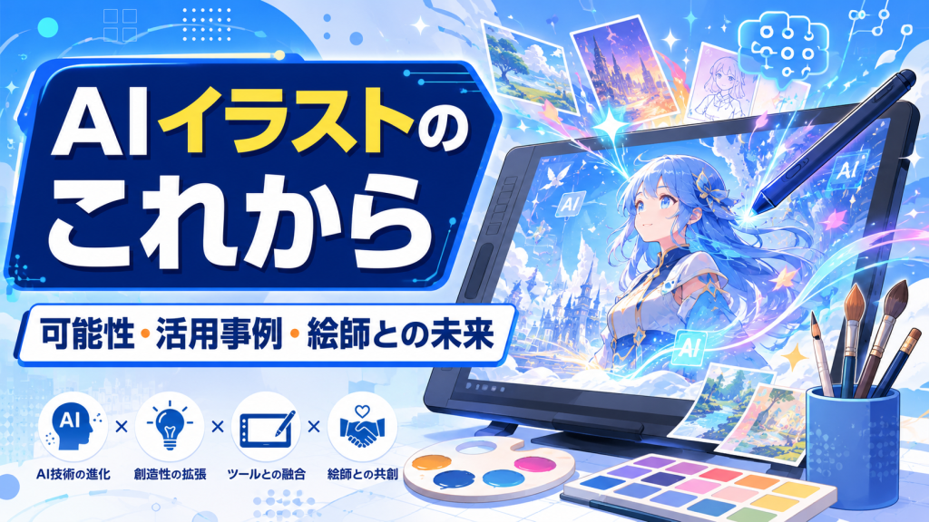 AIイラストのこれからと可能性、活用事例、絵師との未来を解説したアイキャッチ画像